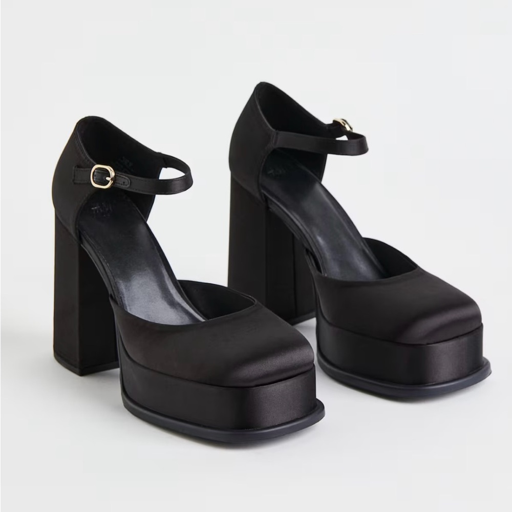 SATIN MARY JANES SHOES WITH THICK HEEL